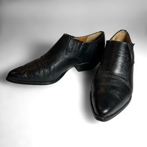 Black Leather Western Ankle Bootie 1990s Vintage Nine West Pointed Toe Snakeskin